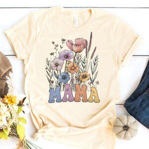 NEW!! Womens Spring Wildflower Floral Mama T-shirt Mothers Day Gifts for Mom